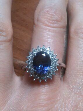 African Amethyst and White Zircon In Platinum Over Sterling Silver Ring Size 10